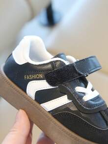 Kids Vintage Training Shoes Spring Autumn New Style Unisex Toddler Hook And Loop Leather Upper Waterproof Soft Sole Casual Sneakers - Black - View 8