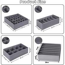 4pcs Washable Fabric Drawer Dividers Storage Boxes, Underwear Socks Bra Organizer, Closet Storage Compartment Boxes, Bedroom Storage Essential - Grey - View 3