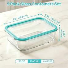 VAETTLO 5 Pack 35oz Glass Food Storage Containers With Lids, Fresh Container, Airtight Reusable Meal Prep Lunch Container Set,  For Oven, Microwave, Freezer, And Dishwasher - View 3