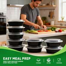 EasyPack Now Meal Prep Take Out Bowl With Lids 50 Pack, 16oz Round Food Storage Containers, Thickened Premium Plastic, Stackable, Microwave/Freezer/Dishwasher Use - Black - View 6