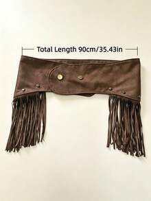 1pc Bohemian Women's Tassel Waist Belt, Hair Accessories, Brown Belt, Beach Accessories For Women, Waist Belt, Summer Vacation Asymmetrical Square Buckle Tassel Waist Belt, Match With Skirts, Bikinis, Pants, Party, Beach Vacation, Holiday Gift, Street Punk, Back To School, Music Festival - Coffee - View 6