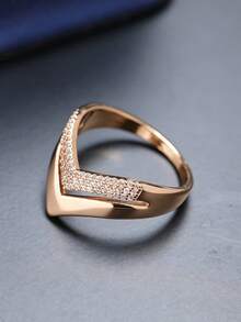 CVNANA 1pc Double V-Shaped Pave Zirconia Wide Ring, Symbolizing Victory, Unisex Accessory, Men's Gift Choice; Modern Minimalist Fashion Style, Suitable For Daily Commute, Cocktail Party, Anniversary, Holiday Gift. - A - View 2