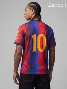 Zenbolt Everyday Printed Team No.10 Jersey Top, Vertical Wavy Stripes, Large Chest Team Digit Logo, Mesh Relaxed Daily Fit For Training ,Casual Wear - Multicolor - View 2