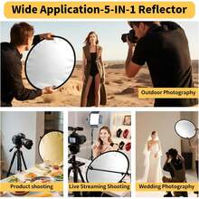 FCV 1 Set Reflektor Lipat 5in1 dengan Tas Jinjing, Kain Reflektif Emas, Perak, Hitam, Putih dan Kain Lembut Transparan untuk Pencahayaan Studio Fotografi - 24 inci - View 3