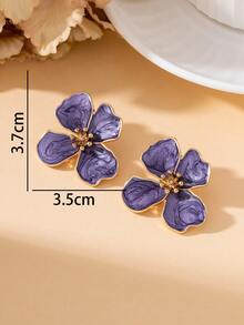 1 Pair Luxury Elegant Elegant Summer Vacation Beach Atmosphere Soft Purple Handmade Oil-Drip Flower Stud Earrings For Women - Purple - View 6