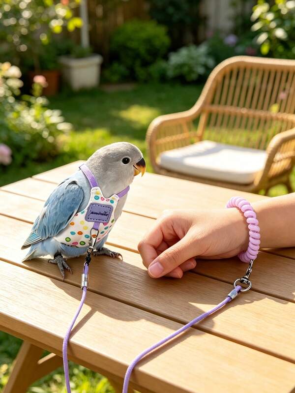 Ensemble de laisse et harnais de vol pour perroquet à pois colorés avec sangle de poignet + 50 couches jetables, harnais de poitrine anti-évasion réglable pour oiseau, corde de vol portable anti-perte multicolore pour l'extérieur, convient aux calopsittes, perruches et autres petits à moyens perroquets de compagnie, pour les promenades au parc, les voyages, le bain de soleil quotidien à la fenêtre, tissu doux qui n'irrite pas les ailes de l'oiseau