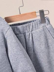 Girls' Car Pattern Warm Hoodie And Sweatpants - Grey - View 4