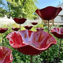 1pc 3D Outdoor Bird Bath, Red Metal Bird Feeder Bowl, Suitable For Garden, Weather-Resistant Wild Bird Bathing Device, For Yard Or Patio Decoration - A - View 2