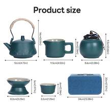 Portable Gongfu Tea Set, Ceramic Teapot And Cups With Grey Travel Case, Traditional Chinese Tea Set Gift For Home, Office And Travel - Green - View 3