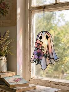 1pc Acrylic Ghost Flower Hanging Decor, Floral Acrylic Pendant Decoration, Window Hanging Ornament, Bohemian Gothic Wall Hanging, Personalized Decorative Accessory, Witchy Room Decor, Pastoral Home Decor, Suitable For Plants And Windows, Halloween Decor, Fall Decor, Room Decor - Multicolor - View 6