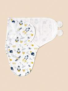 1 Set Baby 0-3M Printed Rocket Pattern Sleep Sack Anti-Startle Swaddle Blanket, Swaddle Blanket + Hat, Comfortable Soft Skin-Friendly, Suitable For Indoor And Outdoor, Various Holiday Gifts - Multicolor - View 5