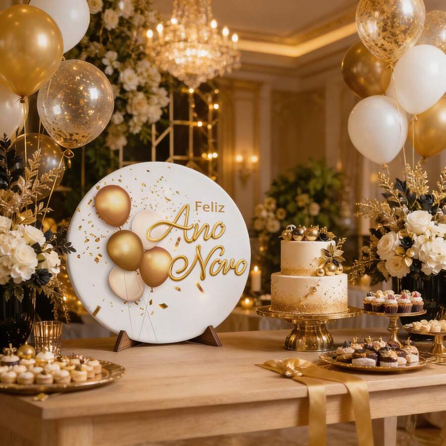 Decorative Panel And Cylinder Covers For Happy New Year Theme Parties With Elastic - 50x50 New Year Table Panel 024 - View 1