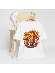 Women'S T-Shirt Spain Trophy Badge All In For The Cup Print Crew Neck Short Sleeve Soft Fabric Match Day Couple Fan Top Unisex - White - View 1