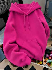 Women Solid Color Hoodie Back To School Oversized Pullover Sweatshirt Casual College Campus Wear Basic Long Sleeve Fall Outfit - 玫紅色 - 查看 5