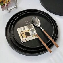 1件圓形竹製高級托盤，適用於食物、零食、飲料、壽司、牛排、披薩、甜點、蛋糕、麵包、早餐、咖啡、茶、拼盤 - 黑色 - 查看 3
