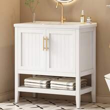 Old SKU: LY316467AAA-Badmöbel Single Vanity Unit With 80 Cm Base Cabinet And Ceramic Basin, White - White - View 4