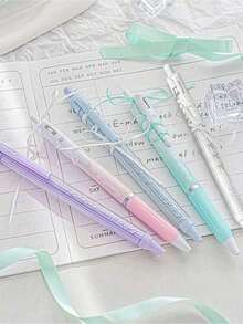 4pcs Soft Ribbon Gel Pen Set, Ballet Pen Style, 0.38mm/0.5mm Ballpoint Tip, Quick-Dry Black Ink, Smooth Writing, Back To School Gift - Multi Colors - View 2