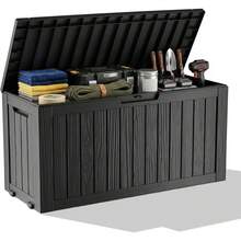 85 Gallon Outdoor Waterproof Resin Storage Deck Box Lockable Outside Bench UV Resistant Bin Patio Porch Furniture Pool Float Garden Tool Cushion Black - Grey - View 9