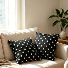 2pcs Polka Dot Pillowcases, Vintage Black And White Spotted Graffiti Pillowcases, Dot And Plaid Decorative Cushion Covers, Suitable For Sofa, Single-Sided, Pillow Insert Not Included - Black - View 4