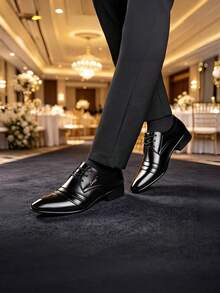 New Men's Wrinkled Upper Business Casual Shoes, Fashion Lace-Up Office Commute Formal Shoes - Black - View 3
