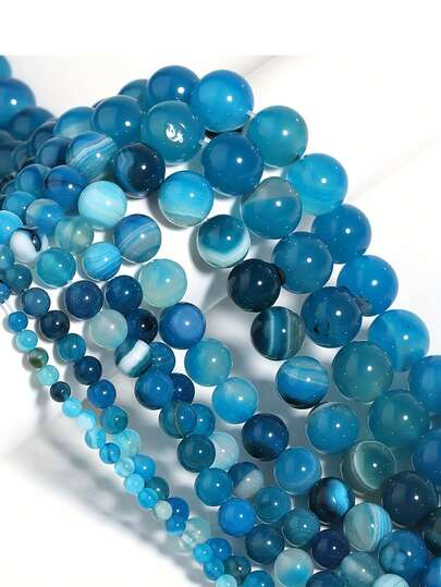 1 Strand 4/6/8/10mm Natural Stone Beads Blue Stripes Agates Beads Loose Spacer Beads For DIY Jewelry Making Bracelet Necklace Accessories