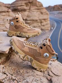 CAMEL CROWN Men's High-Top Outdoor Work Boots – Winter Hiking, Thick-Soled, Non-Slip, Camouflage Combat Style - Sand - View 2