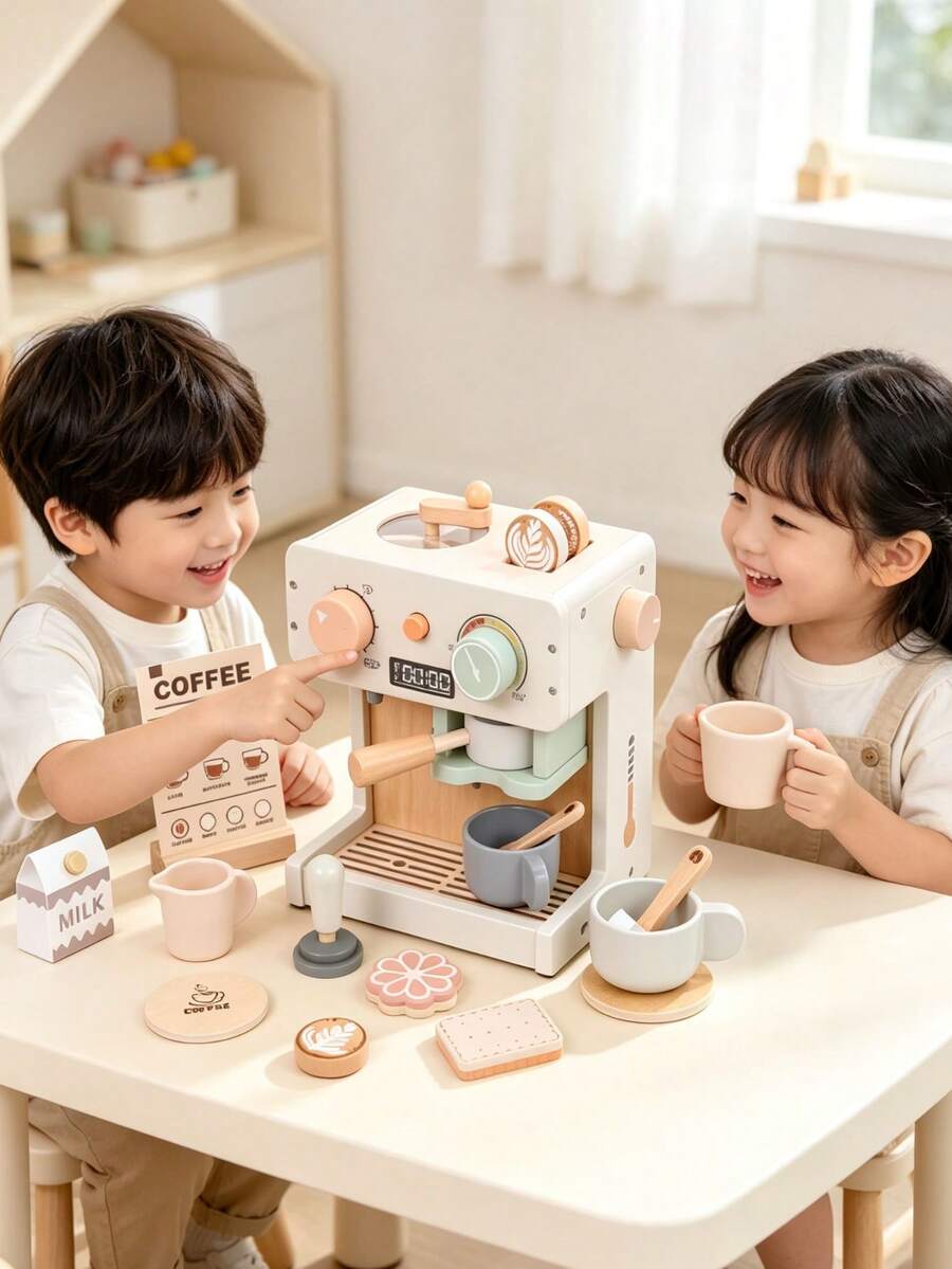 Mainan Meja Pembuat Kopi Kayu Italia Simulasi, Set Peralatan Makan Dim Sum, Mainan Dapur Simulasi Pembuatan Kopi untuk Bayi, Alat Bantu Pengajaran Pendidikan Dini - MultiWarna - View 1