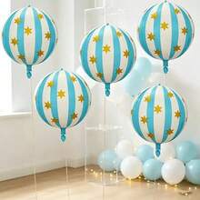 3pcs 22 Inch Blue & White Striped Star Foil Balloons, Suitable For Birthday Party, Christmas Party Decoration Balloons (Includes Ribbon) - View 3