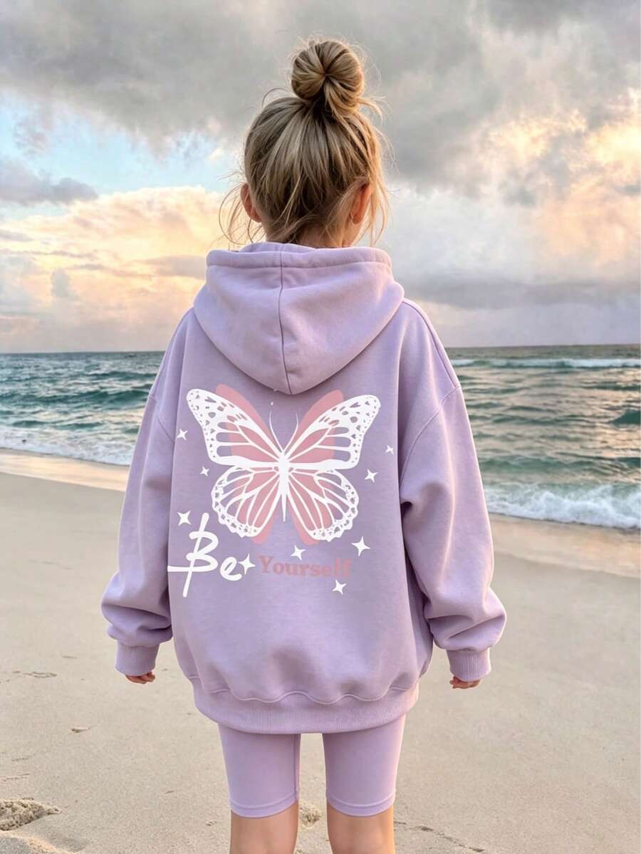 1件青少年女孩保暖內裡連帽衛衣,厚實保暖學生服飾,秋冬長袖上衣,Y2K/街頭風/度假/時尚/學院風 - 紫色 - 查看 1
