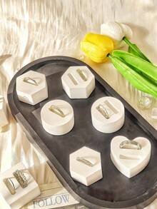 White Plaster Ring Display Stand Set, Hexagon Round Heart Shaped Ring Holder, Minimalist Geometric Jewelry Photography Props, Stackable Ring Storage Box For Vanity Table, Jewelry Seller Gift, Multiple Sizes Available, Jewelry Tray - Multicolor - View 4