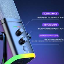 YAIUZGOO Professional RGB USB Microphone With Stand, Dynamic Desktop Gaming Microphone, LED Lighting, Noise Reduction, Mute Button, Adjustable Volume And Echo Control, Plug And Play Computer Microphone, Suitable For PC PS1+4 Laptop Phone Live Streaming Recording Podcast - View 3