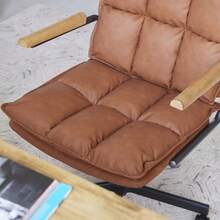 Home Office Desk Chair, Ergonomic Leather Computer Chair With Wheels And Oak Armrests, Height-Adjustable Swivel Executive Chair WL - 棕色真皮 - 查看 4