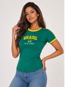 Baby Tee Brazil Retro Embroidered BabyLock Y2K Blouse - Verde - Ver 4
