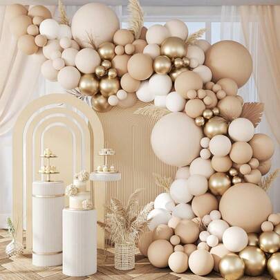 Kit de arco de globos de color neutro, guirnalda de globos de color neutro, incluye globos nude, arena, blanco y dorado metálico, para decoraciones de boda, cumpleaños y baby shower