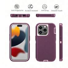 Anti-Drop Anti-Shock Anti-Wear Full Body Protection Phone Case, Durable And Sturdy, 3-In-1 Protective Case Compatible With Iphone, Galaxy And Other Phones - Wine Pink - View 5