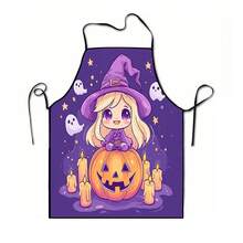 1pc Halloween Pumpkin, Ghost, Bat, Black Cat, Spider Web, Vintage Skeleton Witch, Haunted House, Halloween Pattern Apron, Suitable For Home Decor And Kitchen Use. Made Of 100% Polyester Material, Designed As Sleeveless Style, Perfect For Home Kitchen, Outdoor BBQ Cooking. This Printed Apron Is Unisex, Machine Washable And Reusable, An Essential Kitchen Accessory - Multicolor - View 13