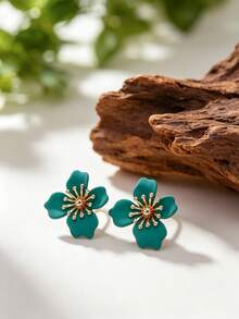 1 Pair Exquisite Glossy Colorful Blooming Four-Petal Flower Stud Earrings For Women - Flower Earrings - View 7