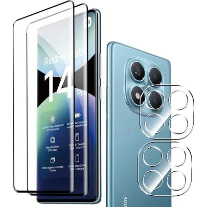 Kompatibel dengan Redmi Note 15/Note 15 Pro 5G/Note 15 Pro+ 4G/5G, Note 14 Pro 4G/Note 14 5G/Note 14 Pro+/Note 13 Pro+, Pelindung Layar Kaca Tempered Lengkung 3D Definisi Tinggi, Pelindung Layar Tepi Hitam Cetak Sutra, Mendukung Pembukaan Kunci Sidik Jari, Pelindung Lensa Kamera Transparan, Pelindung Lensa Kamera Belakang, Bantalan Pelindung Kaca Tempered