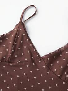 Women Polyester Polka Dot Spaghetti Strap Tank Tops Y2K Fairycore Lace Trim Corset Camisole V Neck Slim Cami Tops Cute Crop Tops Summer Going Out Top - 深棕色-白色波點 - 查看 6