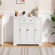 Multifunctional Kitchen Sideboard – 138 Cm Cabinet With Drawer, Shelf Doors & Adjustable Shelves – Modern Design With Tip-Over Protection, Ideal For Kitchen, Living Room & Bedroom - White - View 6