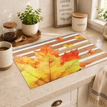 1pc Autumn Colorful Maple Leaf Pattern Diatomaceous Earth Kitchen Drain Mat, Quick-Drying Absorbent Non-Slip Coffee Machine Mat & Dish Drying Mat, Suitable For Kitchen Countertop And Holiday Home Decor - Multicolor - View 3