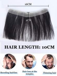 Intranet 1.5*16/2*16CM Men's Thin Invisible Frontal Bangs Hairpiece, Sideburn Hair Patch, Invisible Seamless Ultra-Thin PU Leather Hairline Replacement Piece, Balding Hairline Coverage, Frontal Bangs Hairpiece, Halloween - Black - View 12