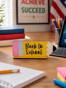 1 PC Back To School Season Pencil Shaped Desktop Plaque Cute And Bright Printed Desktop Ornament Suitable For Classroom, Study, Back To School Party, Indoor Desktop Display Decoration Gift - B - View 7