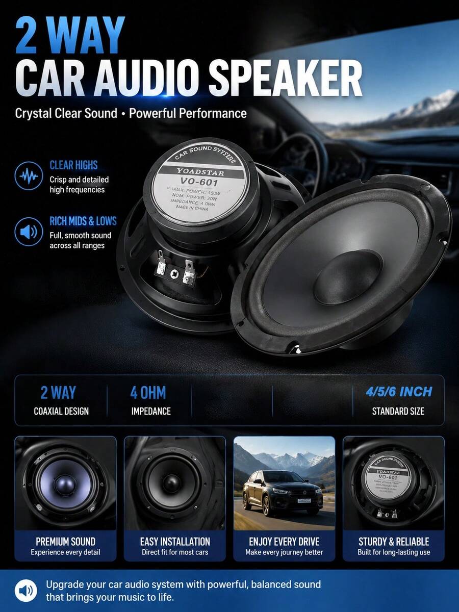2 Way Car Audio Speaker Car Tuning Audio Speaker Heavy Mid-Bass Ultra-Thin Modified Speaker Horn Full Range Frequency Automotive Loudspeaker For Vehicle Sound System - A - View 1