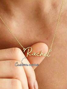 Customized Women's Stainless Steel Name Necklace, Gold Box Chain Personalized Font Jewelry Gift For Girlfriend, Family - Gold-style 1 - View 2
