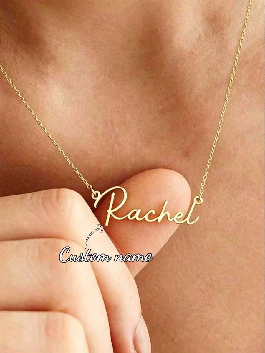 Customized Women's Stainless Steel Name Necklace, Gold Box Chain Personalized Font Jewelry Gift For Girlfriend, Family