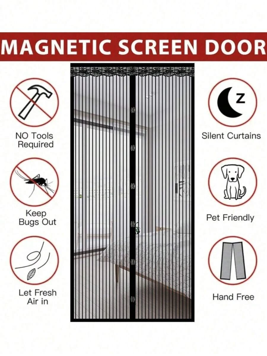 Magnetic Screen Door, Magnetic Closing - Blocks Insects And Lets Cool Air In, Durable Mesh - Suitable For Pets And Children, Fits Front Door And Sliding Door