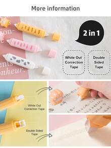 1pc/3pcs Kawaii Cat Paw Dual Function Stationery, Mini Correction Tape & Dot Glue 2 In 1 Clear Adhesive, Perfect For Scrapbook DIY, Back To School - Multicolor - View 6