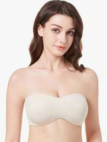 MELENECA Women's Strapless Bra For Large Bust Minimizer Unlined Bandeau With Underwire - Apricot - View 4