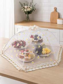 1pc Daisy Pattern Foldable Food Cover Mesh, Embroidered Daisy Mesh Decoration, Mosquito-Proof Tablecloth, Home Tablecloth, Large Foldable Food Cover, Fly-Proof Kitchen And Outdoor Camping Mesh, Food Cover, Home Vegetable Cover, Foldable Vegetable Cover, Home Dining Table Food Cover, Fly-Proof Mesh, Dust-Proof Outdoor Use, Table Protector, Food Platter Accessory, Spring/Summer Outdoor Picnic, Camping Essential - Multicolor - View 9